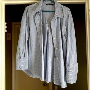 Zara blue and white striped long sleeve shirt